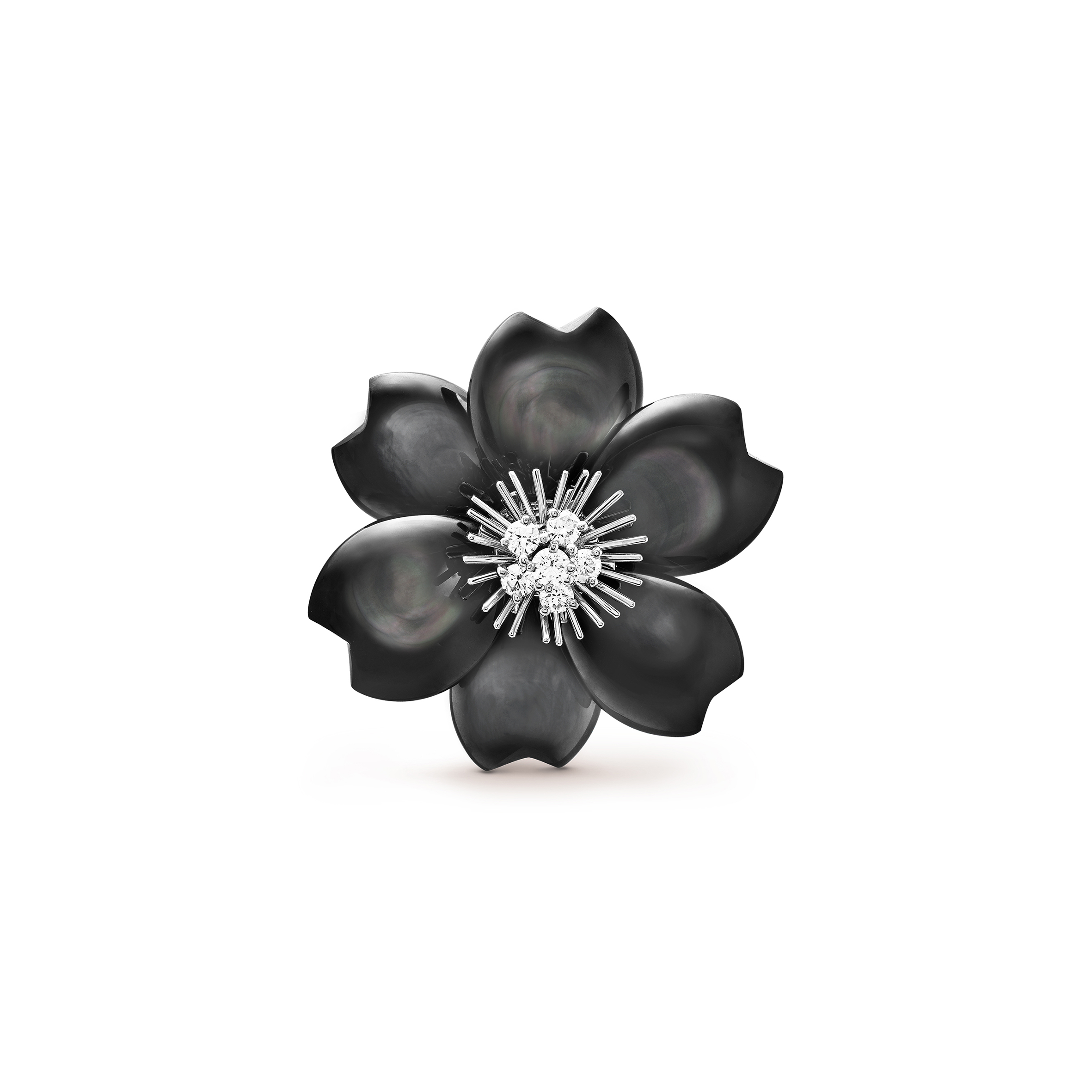 VAN CLEEF ARPELS ROSE DE NOËL CLIP, MEDIUM MODEL - WHITE GOLD, DIAMOND, MOTHER-OF-PEARL  VCARA53300